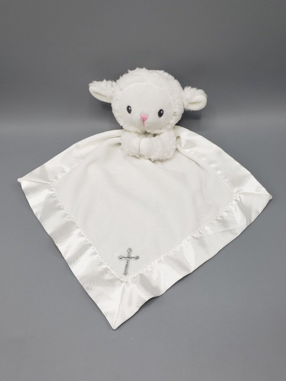 baby ASPEN Bedtime Blessings Prayer Lamb Plush Lovey Rattle Satin White Blanket